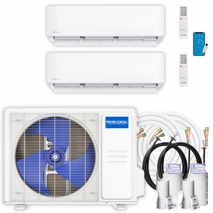 MRCOOL DIY Mini Split - 18,000 BTU 2 Zone Ductless Air Conditioner and Heat Pump with 25 ft. and 35 ft. Install Kit, DIYM218HPW00C08
