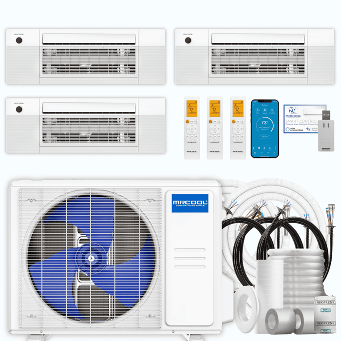 MRCOOL DIY 5th Gen 3-Zone 33,000 BTU Ceiling Cassette Ductless Mini Split Air Conditioner & Heat Pump with Pre-Charged Line Sets (9K+12K+12K), DIYM336HP
