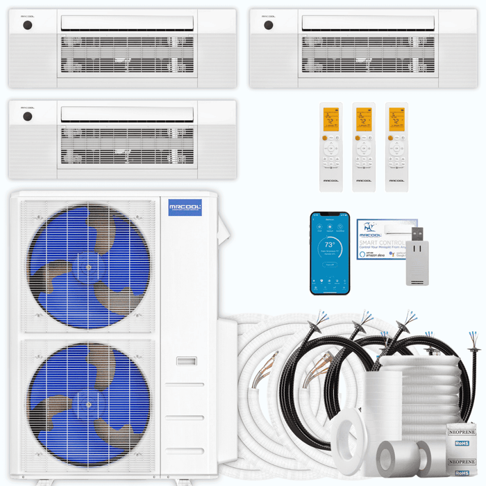 MRCOOL DIY 5th Gen 3-Zone 54,000 BTU Ceiling Cassette Ductless Mini Split Air Conditioner & Heat Pump with Pre-Charged Line Sets (18K+18K+18K), DIYM355HP