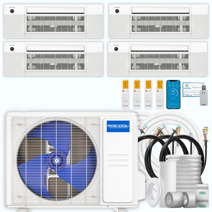 MRCOOL DIY 5th Gen 4-Zone 33,000 BTU Ceiling Cassette Ductless Mini Split Air Conditioner & Heat Pump with Pre-Charged Line Sets (6K+9K+9K+9K), DIYM436HP