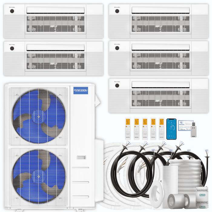 MRCOOL DIY 5th Gen 5-Zone 48,000 BTU Ceiling Cassette Ductless Mini Split Air Conditioner & Heat Pump with Pre-Charged Line Sets (6K+6K+9K+9K+18K), DIYM555HP