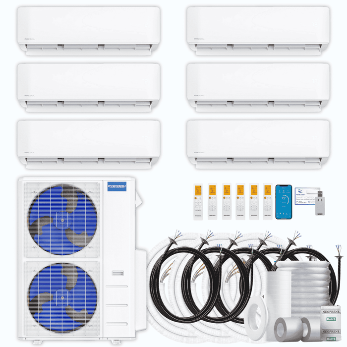 MRCOOL DIY 5th Gen 6-Zone 42,000 BTU Ductless Mini Split Air Conditioner & Heat Pump with Pre-Charged Line Sets (6K+6K+6K+6K+6K+12K), DIYM648HP