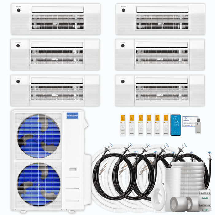 MRCOOL DIY 5th Gen 6-Zone 42,000 BTU Ceiling Cassette Ductless Mini Split Air Conditioner & Heat Pump with Pre-Charged Line Sets (6K+6K+6K+6K+6K+12K), DIYM655HP