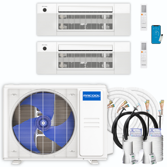 MRCOOL DIY Mini Split - 24,000 BTU 2 Zone Ceiling Cassette Ductless Air Conditioner and Heat Pump with 16 and 50 ft. Install Kit, DIYM227HPC02C04