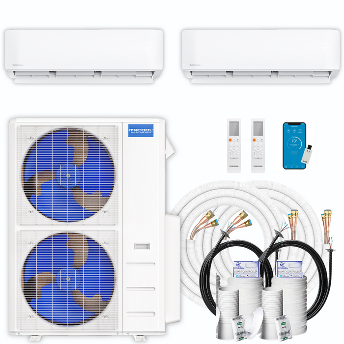 MRCOOL DIY Mini Split - 45,000 BTU 2 Zone Ductless Air Conditioner and Heat Pump with Line Sets, DIYM248HPW02C00