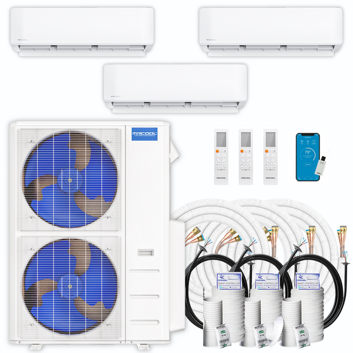 MRCOOL DIY Mini Split - 54,000 BTU 3 Zone Ductless Air Conditioner and Heat Pump with Line Sets, DIYM348HPW04C00
