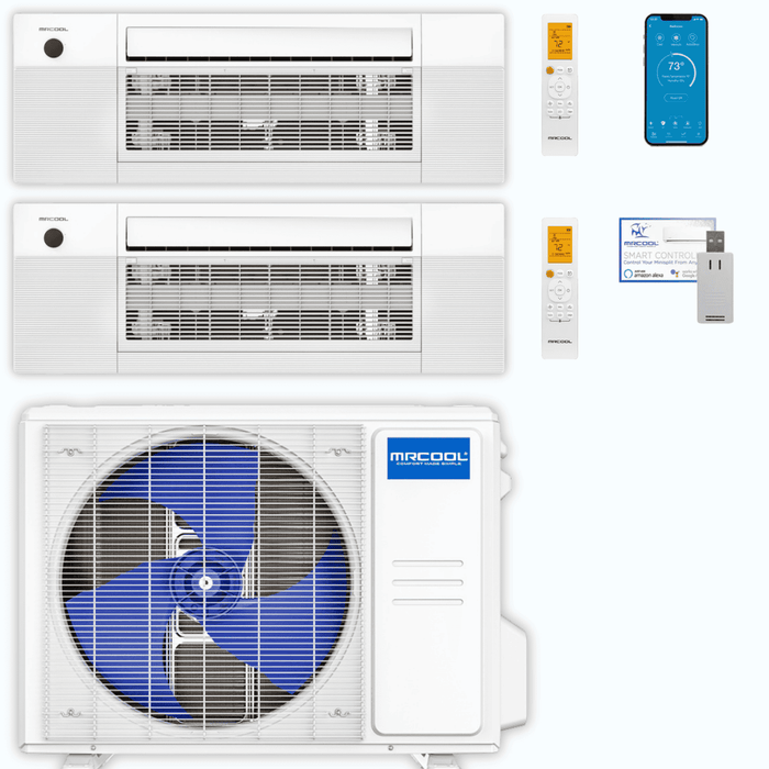 MRCOOL DIY 5th Gen 2-Zone 24,000 BTU Ceiling Cassette Ductless Mini Split Air Conditioner & Heat Pump (12K+12K), DIY2-BC-27HP