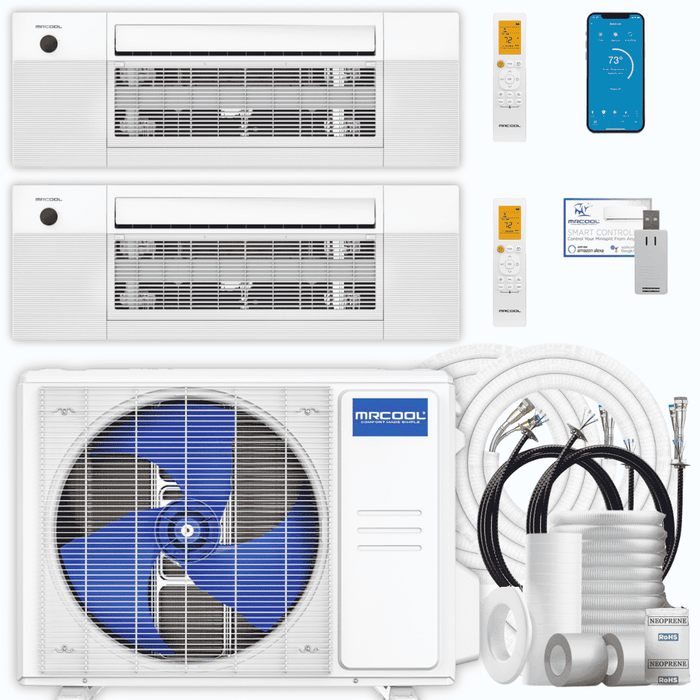 MRCOOL DIY 5th Gen 2-Zone 21,000 BTU Ceiling Cassette Ductless Mini Split Air Conditioner & Heat Pump with Pre-Charged Line Sets (9K+12K), DIYM227HP