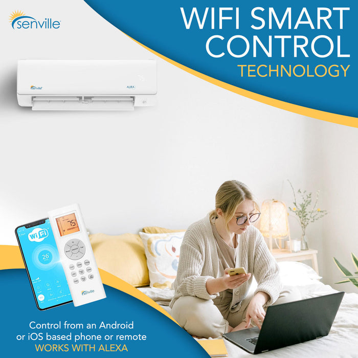 Senville AURA 12K BTU Mini Split Air Conditioner and Heat Pump Complete System 208-230V/60Hz, SENA/12HF (R454-B Refrigerant)