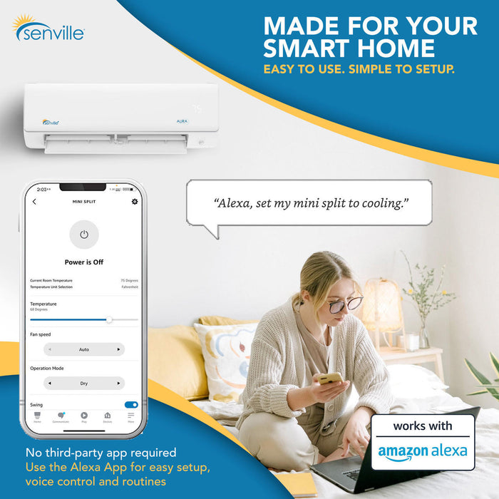 Senville AURA 18K BTU Floor Mounted Mini Split Air Conditioner and Heat Pump Complete System 208-230V/60Hz, SENA-18HF-IF16